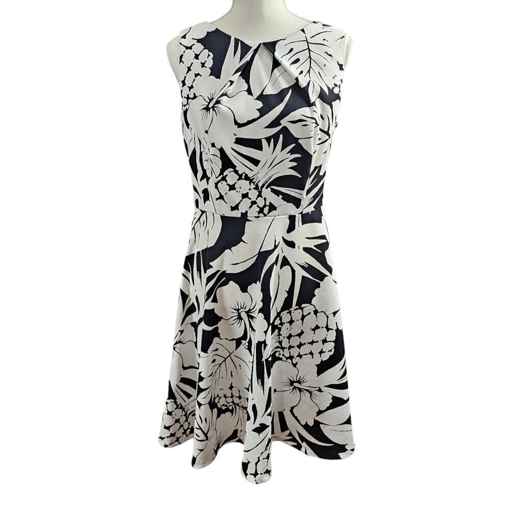 Alyx Sleeveless Floral Black And White Midi A-Line Shift Dress